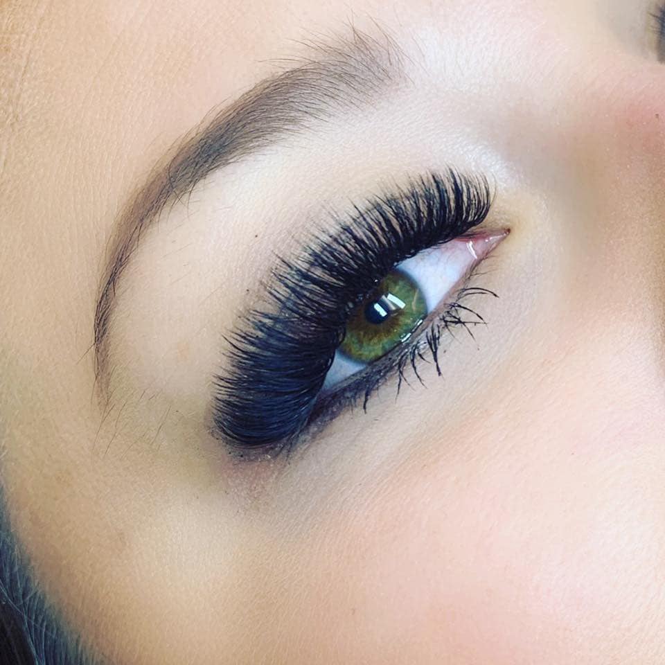 Dramatic volume lash extensions — green eyes